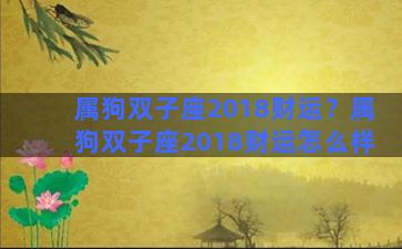 属狗双子座2018财运？属狗双子座2018财运怎么样